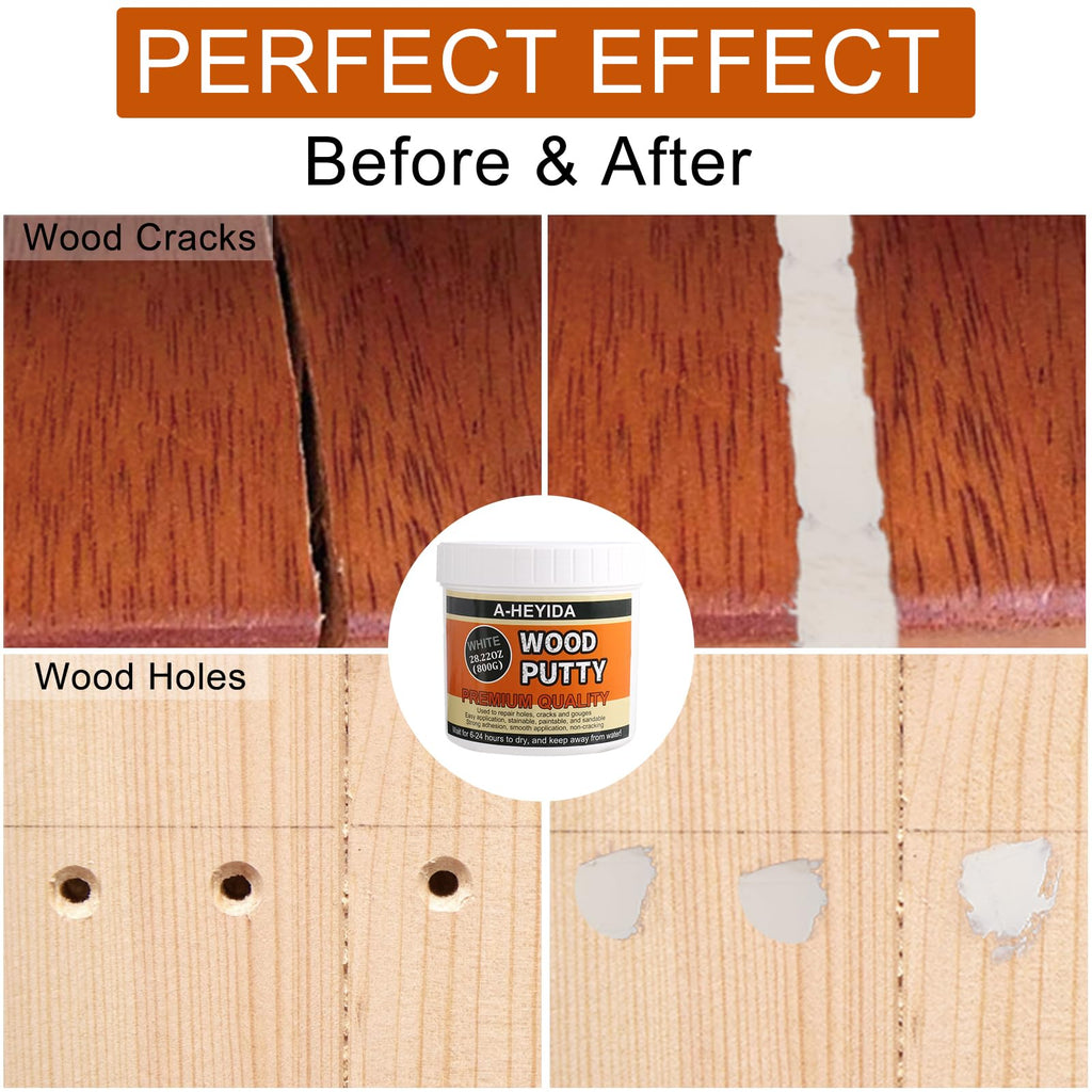 A-HEYIDA Wood Filler - White Wood Putty for Trim, 9.87 Ounce Wood Filler Repair Putty Paintable & Stainable, Restore Wood Cracks and Holes on Laminate Hardwood Vinyl Floor Furniture
