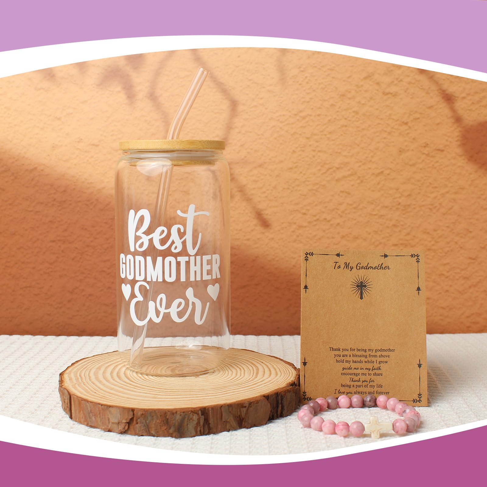 Godmother Proposal Gifts for Women 16oz Glass Tumbler Bracelet Birthday Mothers Day Gifts for Godmom New Godma Gift