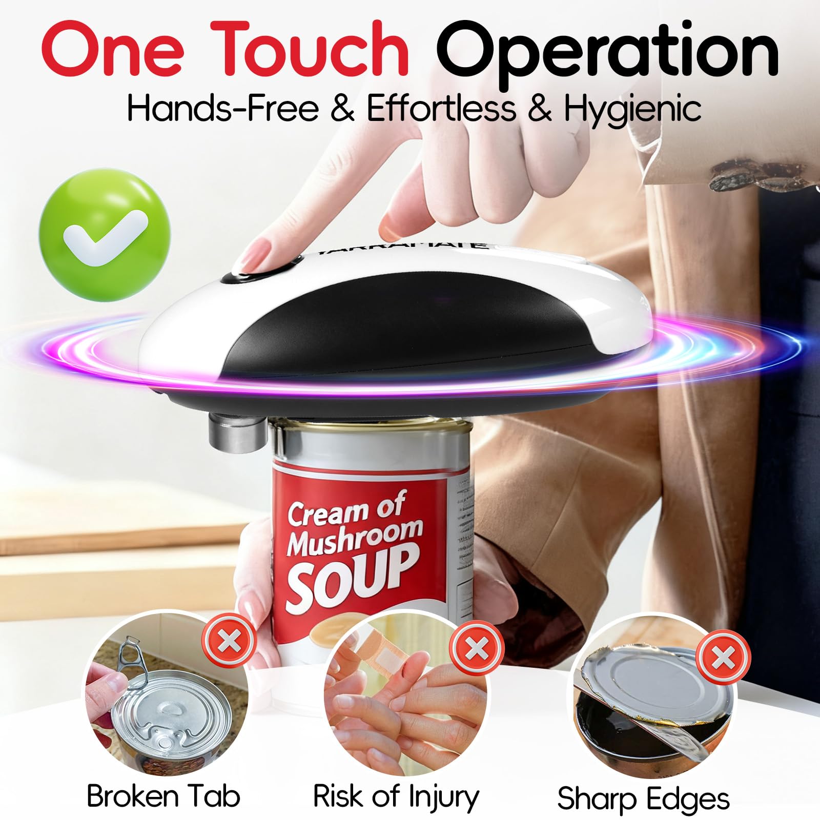 YARRAMATE Electric Can Opener, One Touch Rechargeable Automatic Can Openers for Kitchen Fits All Cans Sizes - Smooth Edge, Hands-Free for Seniors | with Storage Bag, Portable for Travel