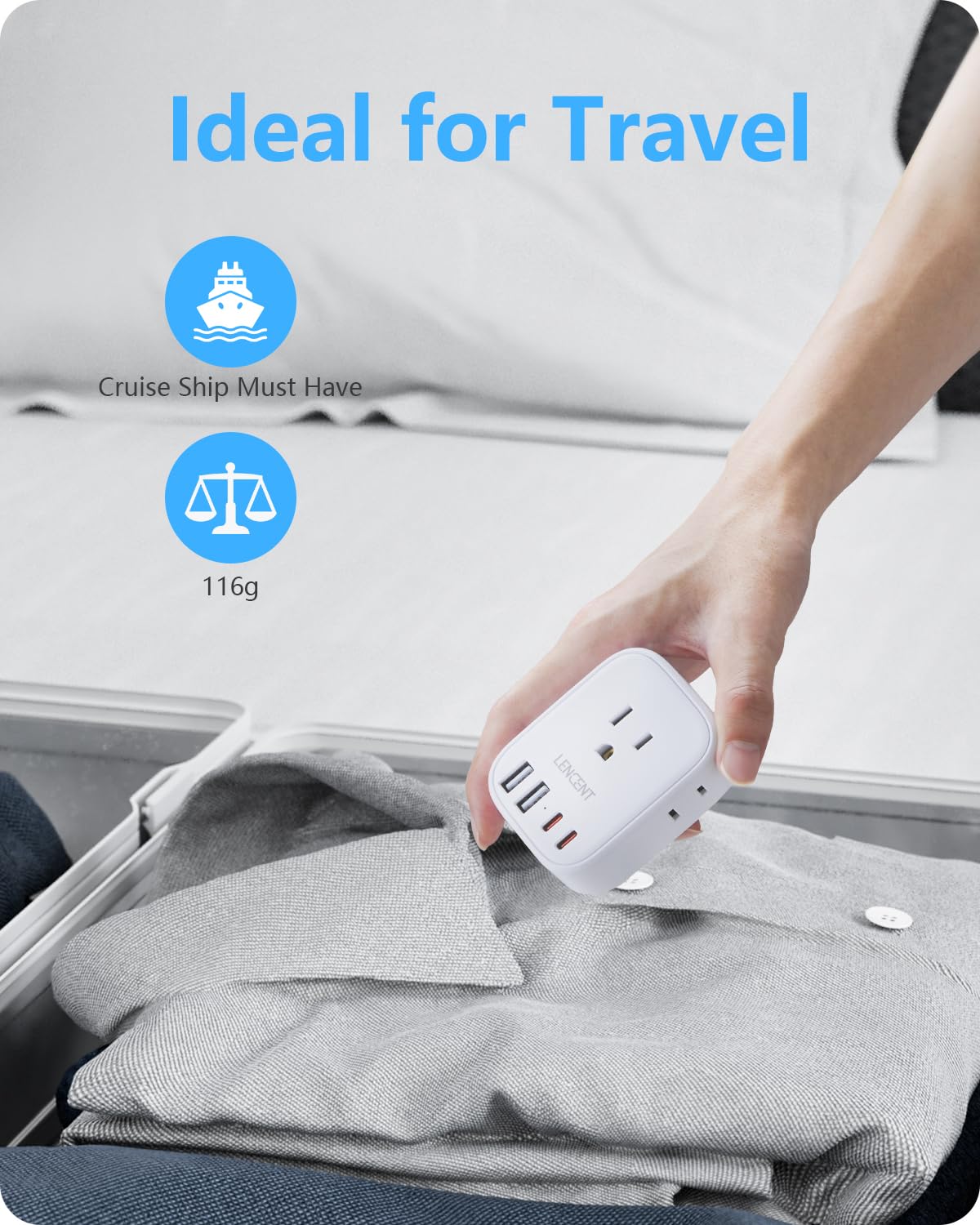 1 Pack Type E/F Travel Adapter,LENCENT Schuko Germany France European Plug Adapter with 4 USB Ports(2 Type C),4 Outlet Converter, Travel Essentials CA/US to EU Spain Norway Iceland Korea Portugal
