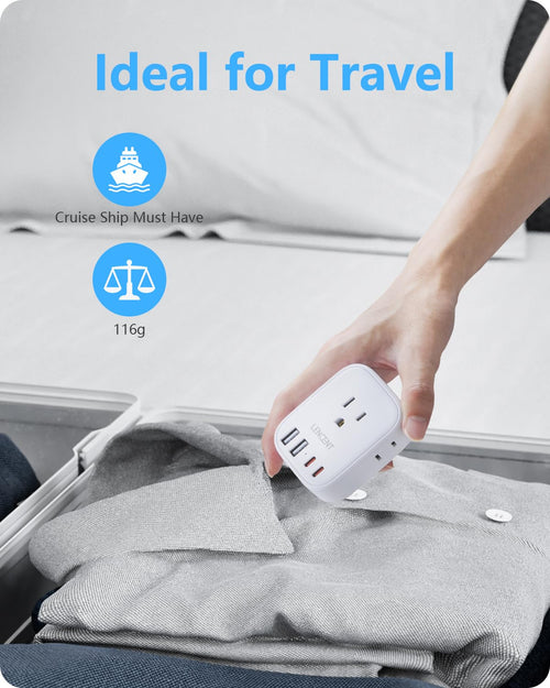 1 Pack Type E/F Travel Adapter,LENCENT Schuko Germany France European Plug Adapter with 4 USB Ports(2 Type C),4 Outlet Converter, Travel Essentials CA/US to EU Spain Norway Iceland Korea Portugal