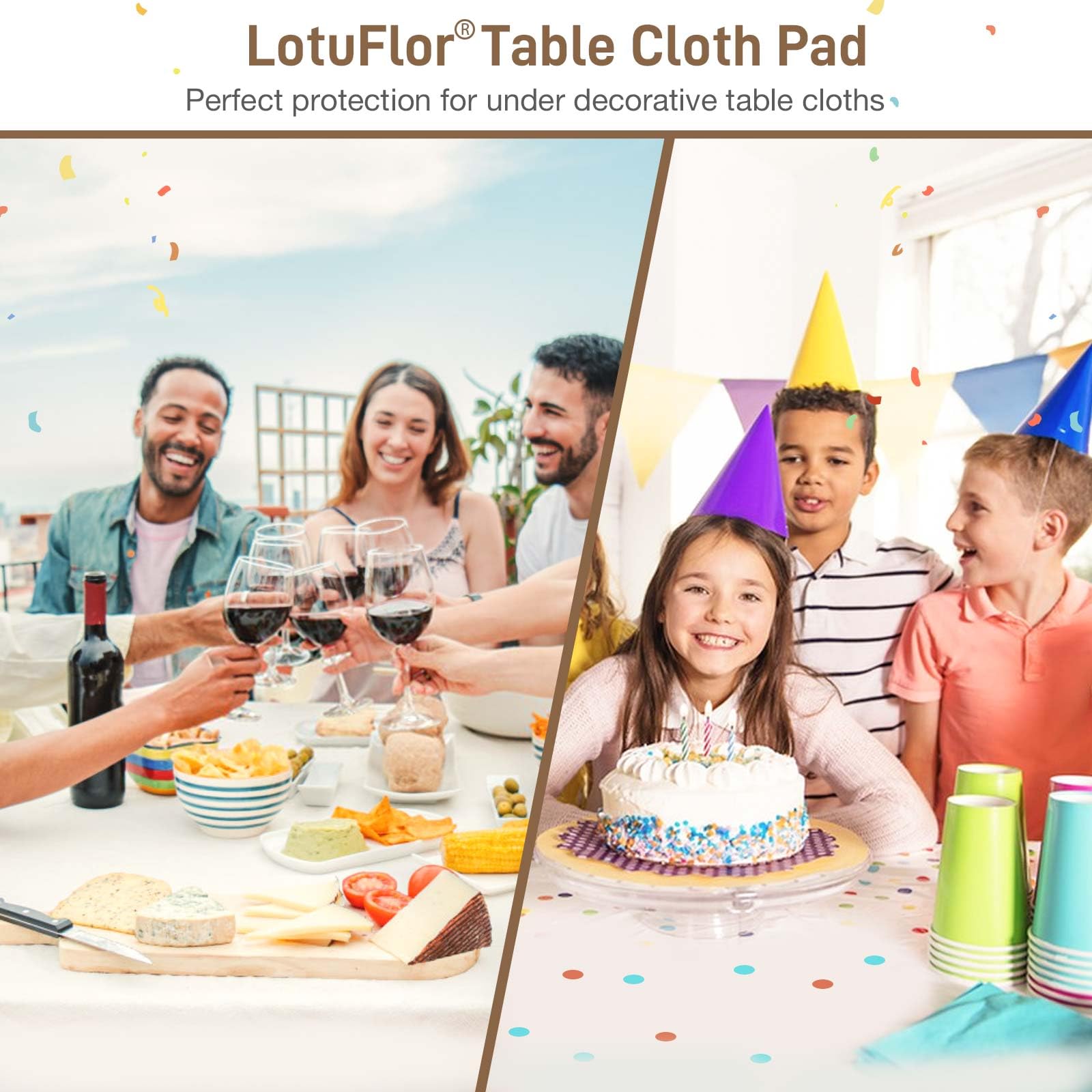 Table Protector Pad with Flannel Backing, Heavy-Duty Vinyl Table Padding Under Tablecloth, Waterproof, Heat Resistant, 108 x 54 inches, Rectangular