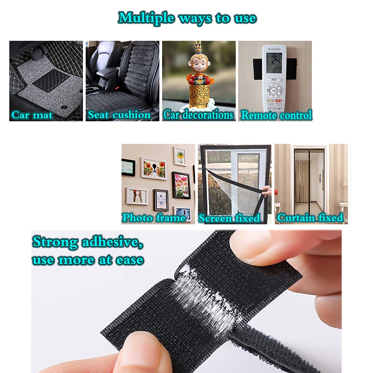 2 Inch 16.4 Feet Self-Adhesive Hook and Loop Strips Tape Roll, GuangTouL Black Heavy Double Sided Sticky Duty Strips Industrial Strength Sticky Fastener Interlocking Fastener