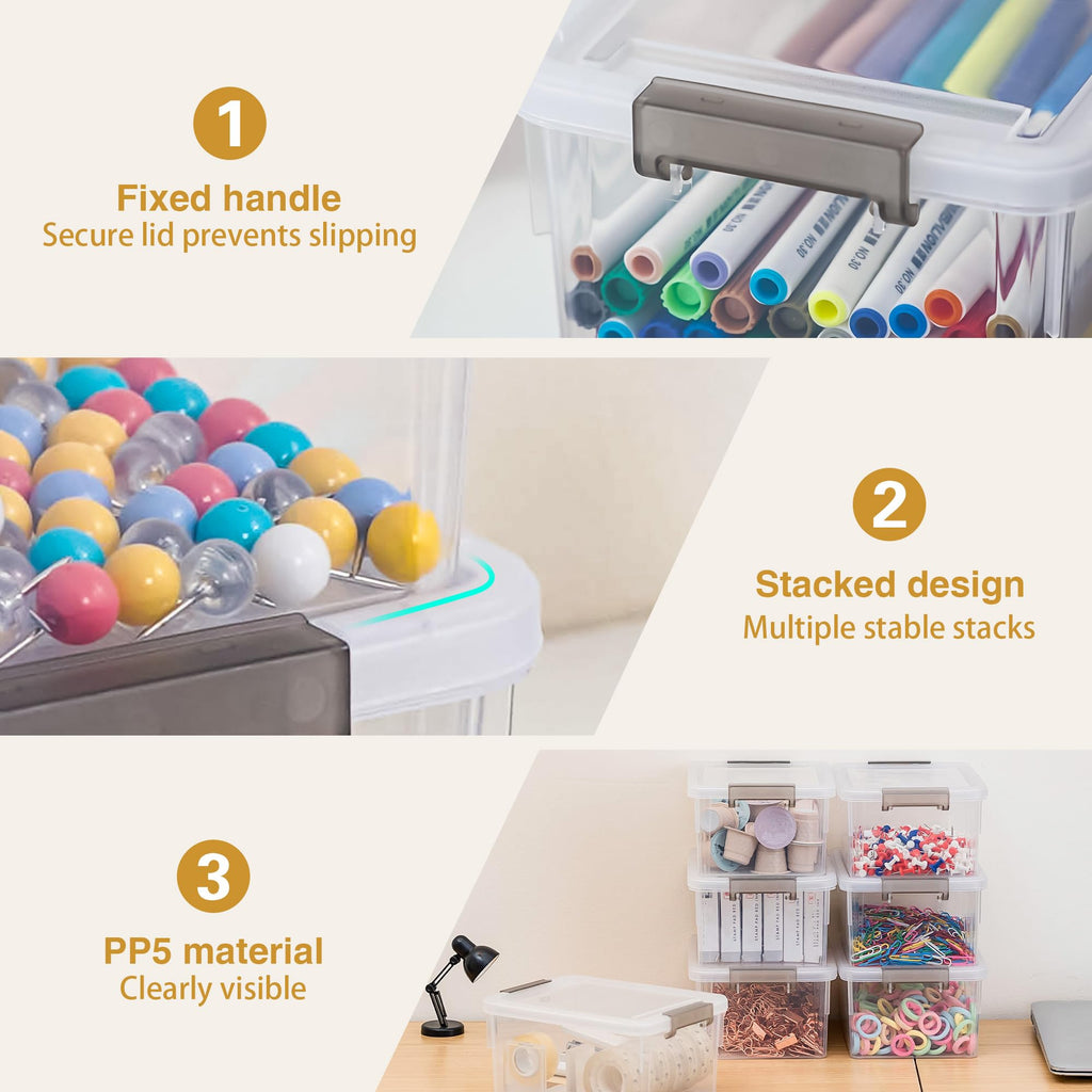 Citylife 1.3 QT 10 Pack Small Storage Bins Plastic Storage Container Stackable Box with Lids for Organizing, Clear White