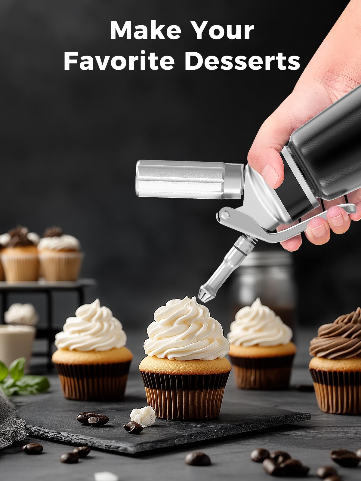 Professional Aluminum Whipped Cream Dispenser 500ml / 1 Pint, Leak-Proof Cream Whipper with 3 Decorating Tips, Food-Grade Tested, Easy Clean, N2O Chargers Compatible (Not Included)