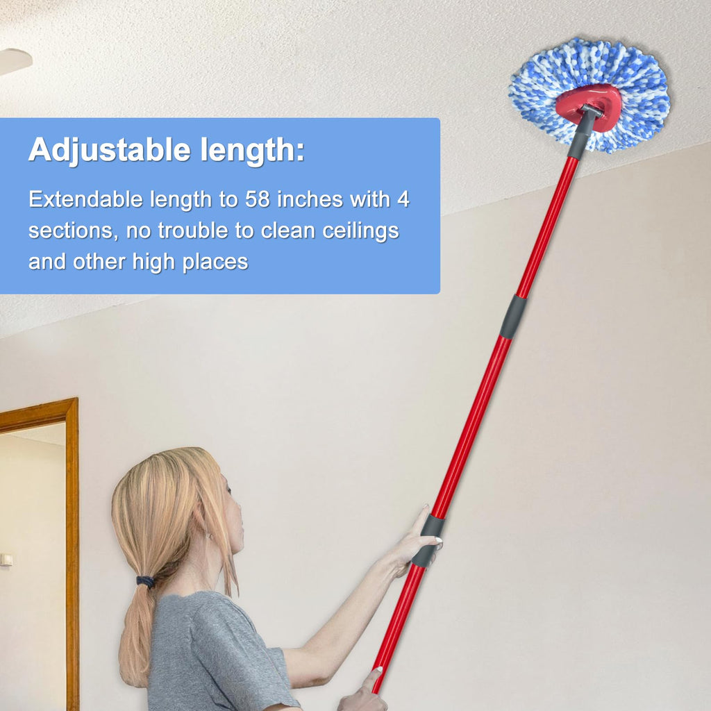 Spin Mop Replace Head, Mop Handle and Base Compatible with Vileda RinseClean 2-Tank System, 3 Mop Replacement Head, 4-Section Sturdy Iron 30-58in Mop Handle and 1 Triangle Mop Head Cover Combo Set