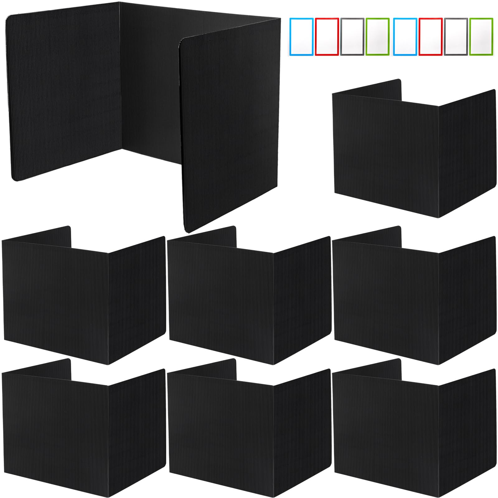 Elsjoy 8 Pack Student Desk Dividers with 16 PCS Sticker Labels, Plastic Study Carrel Divider Black Privacy Folders, Testing Dividers Classroom Privacy Shield for Student Desks