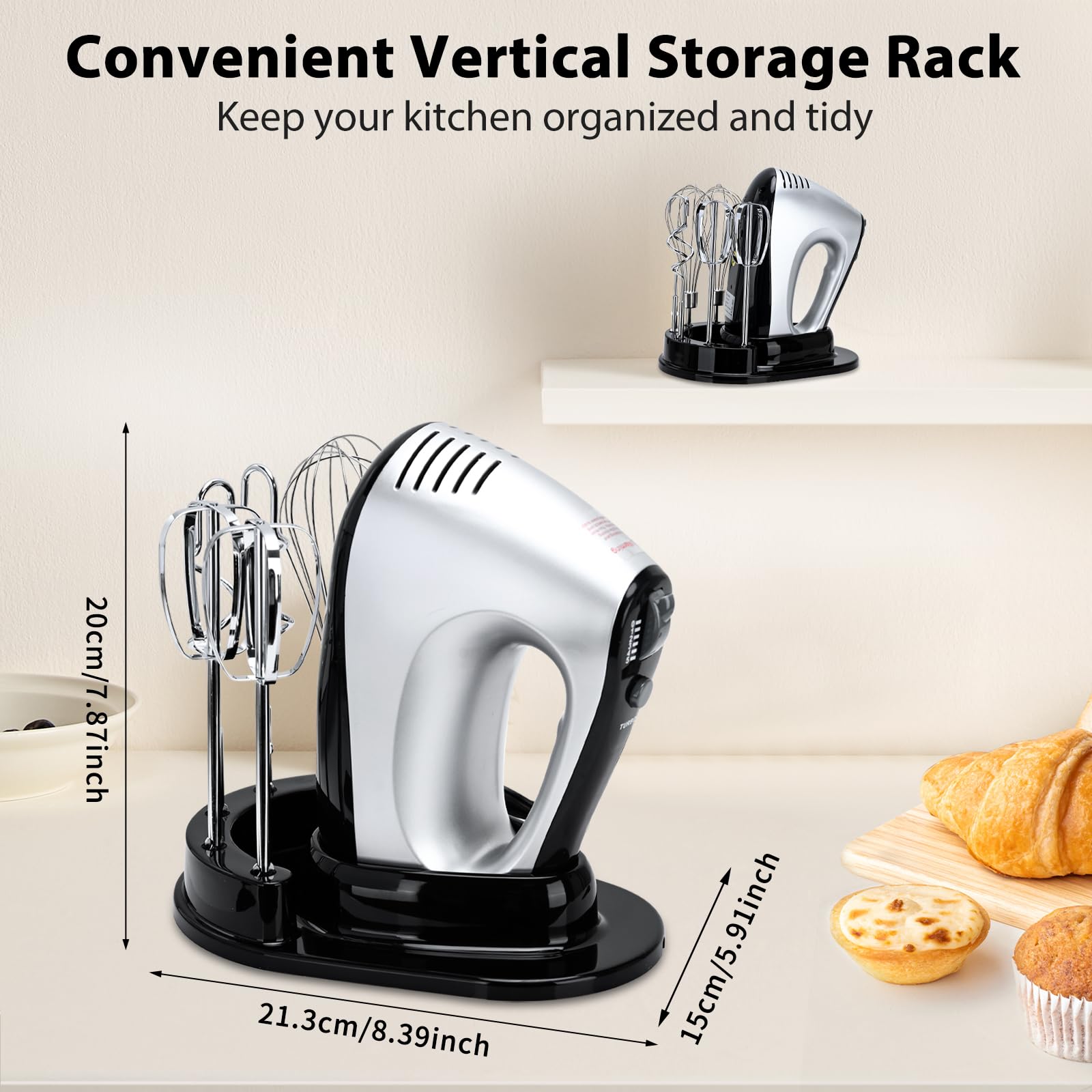 Hand Mixer Electric, Lychee 5 Speed 600W Ultra Power Handheld Mixer with Touch Button, Turbo, Storage Case, 6 Stainless Steel Accessories, Kitchen Aid Mixer for Cake Cookie Egg Cream Dough (Silver)