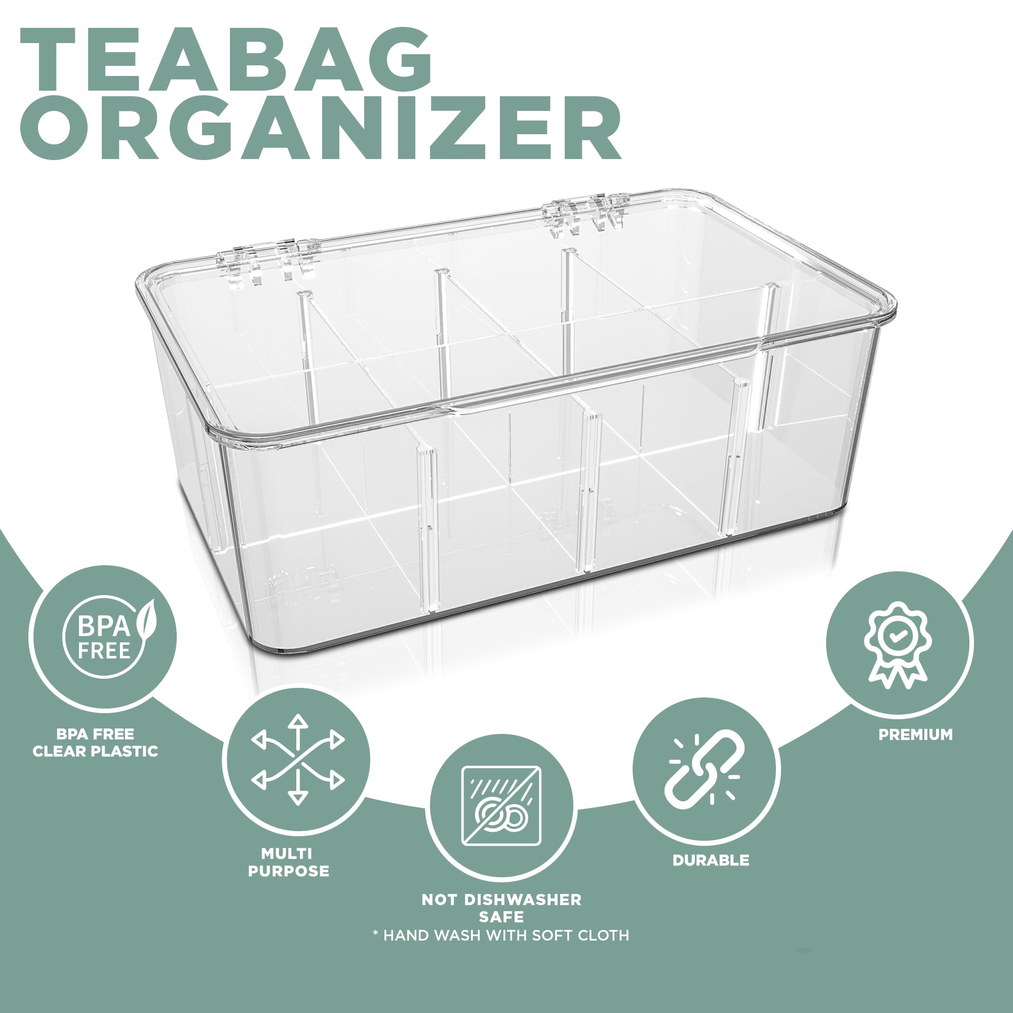 Kichly 3 Pack Tea Bag Organizer - Stackable Acrylic Tea Bag Organizer with Clear Plastic Storage for Kitchen & Pantry, Perfect for Coffee Packets, Sugar, Snacks, Herbs, and Spices (Clear)