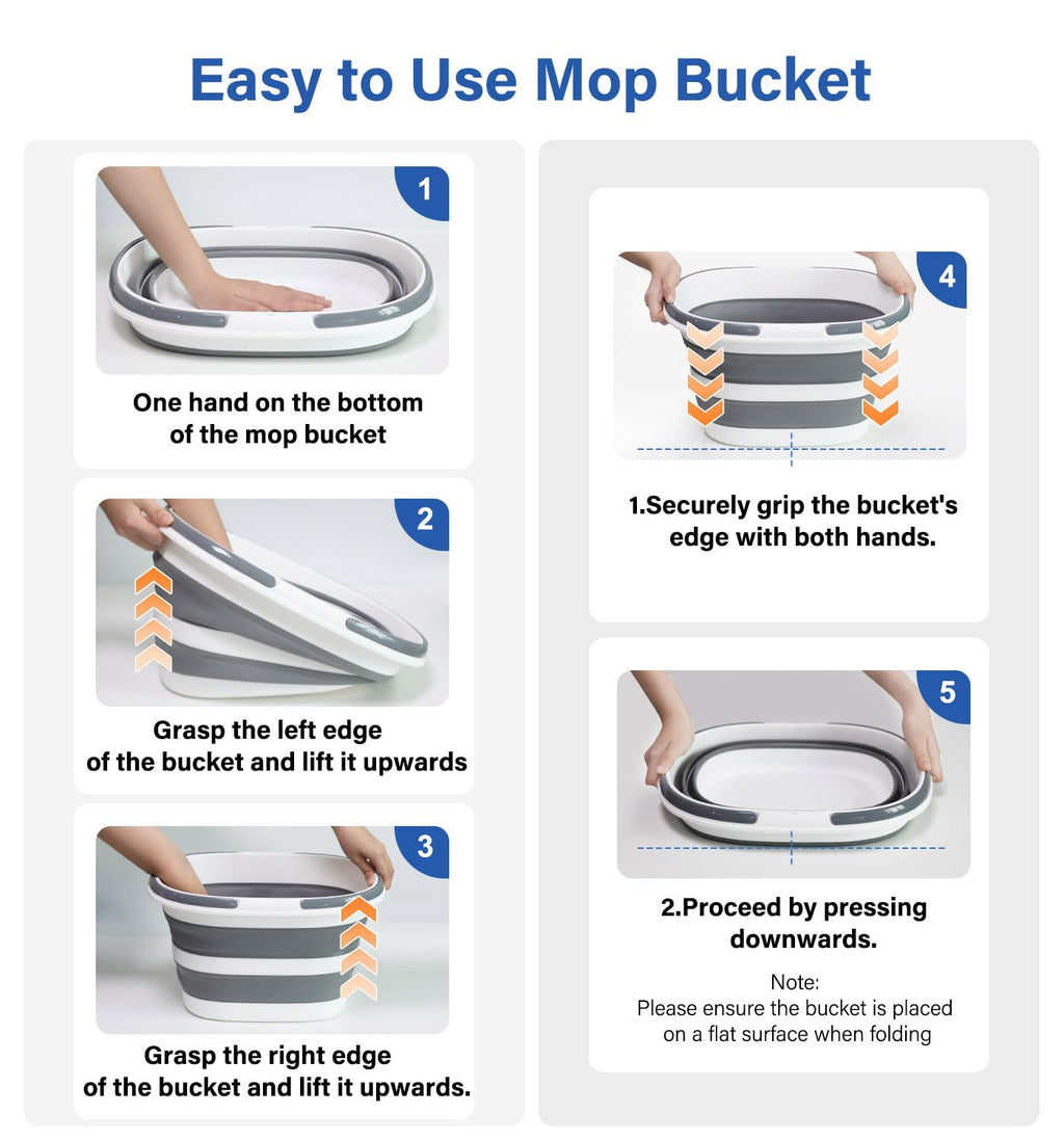 Zonopy Upgraded 16L Collapsible Mop Bucket with Multi-Functional Lid, 4-in-1 Foldable Silicone Tub with Table Surface, Floor Stand, Space Saving 4.2 Gallon Storage Solution for Home & Outdoor