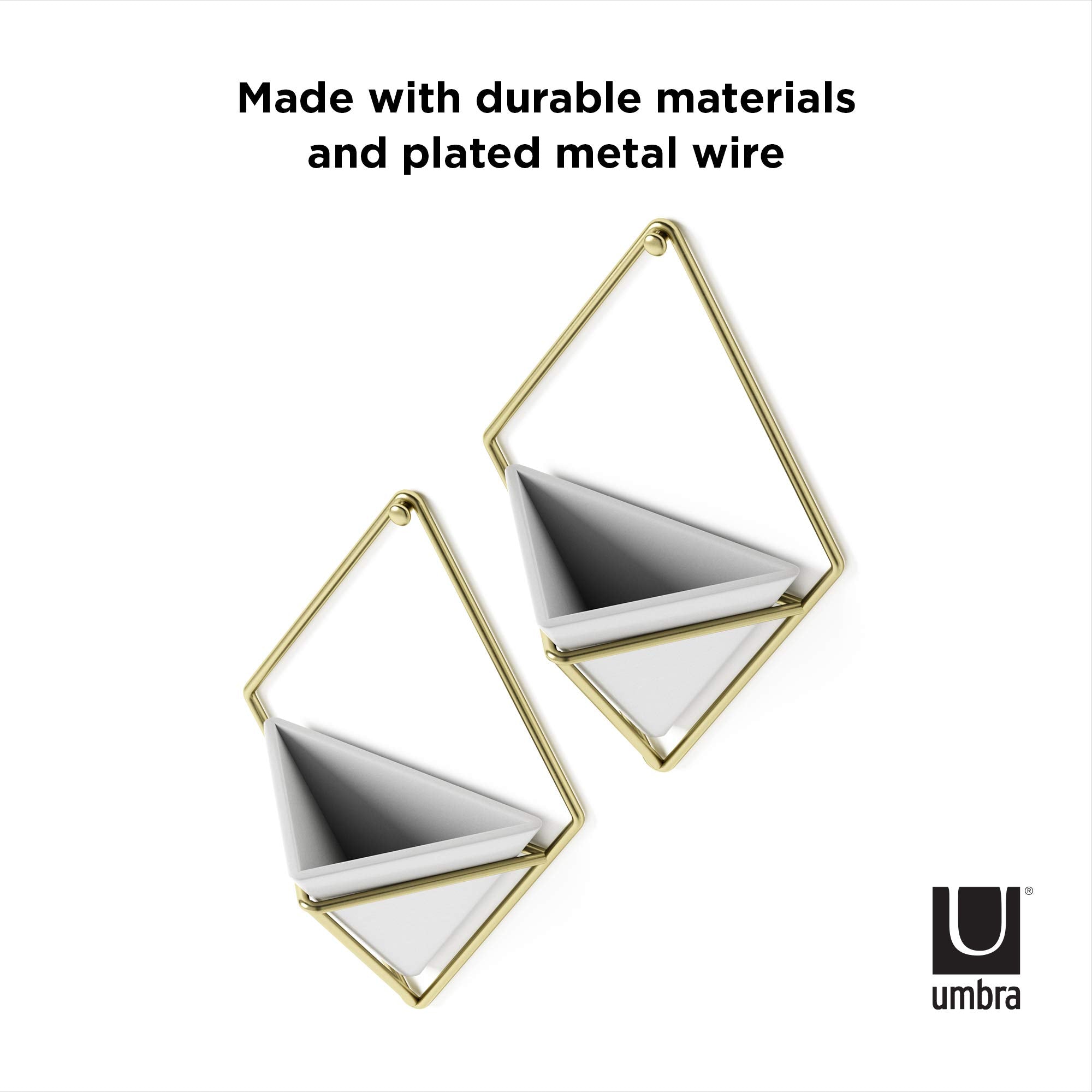 Umbra Trigg Hanging Planter Vase Wall Decor, Set of 2 Pots Containers for Succulents, Cactus, Faux Plants, and More, Small, White/Brass