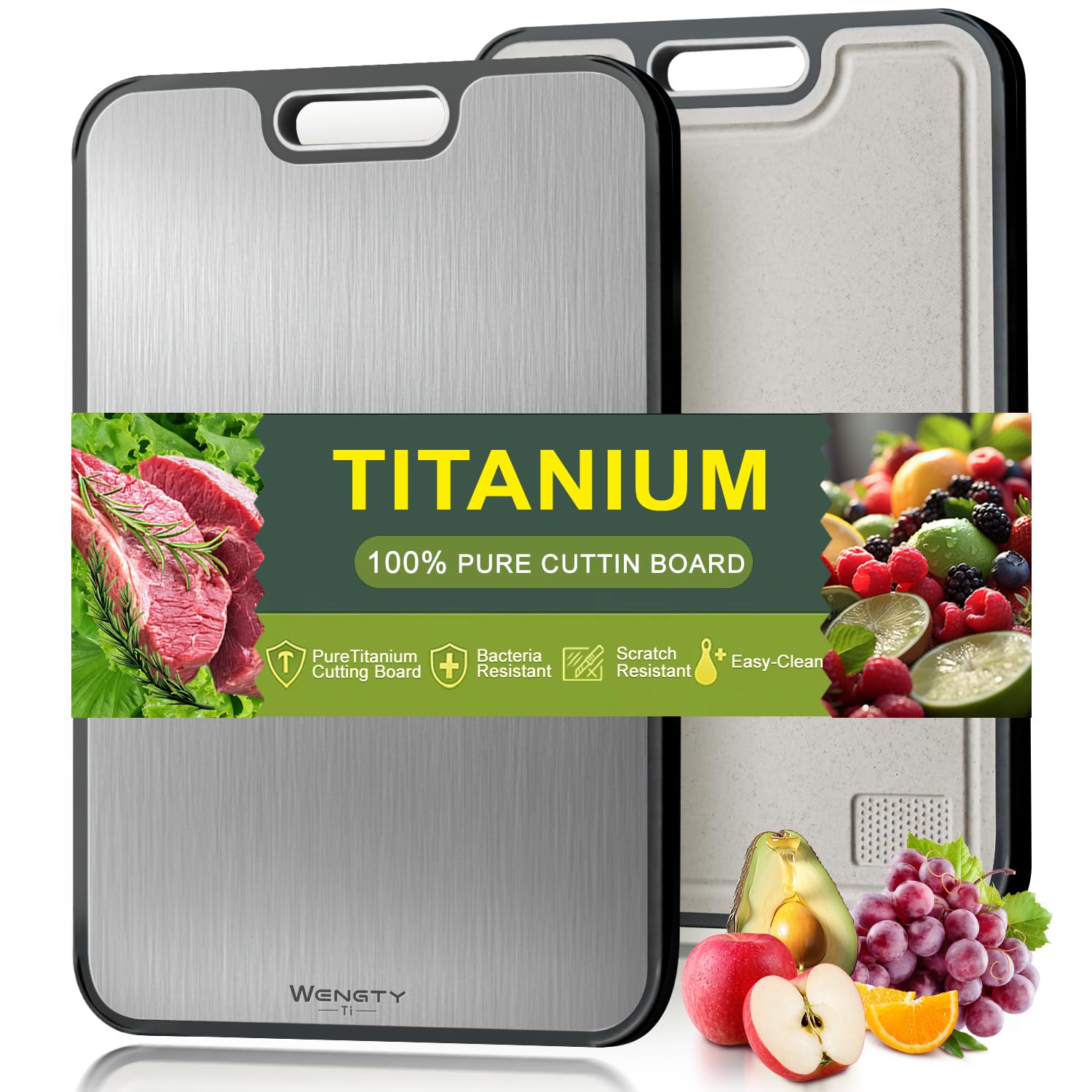 Titanium Cutting Board,100% Pure Titanium Cutting Boards for Kitchen, 2025 New Double Sided Food-Grade CuttingBoard for Meat Vegetable Fruit
