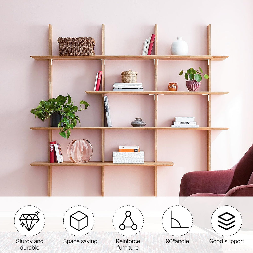 Worldity 50 Pcs L Bracket Corner Brace, 25 mm x 25 mm Stainless Steel L Brackets for Shelves, 90 Degree Right Angle L Brackets for Wood, White Corner Braces with Screws for Furniture Cabinet Shelves