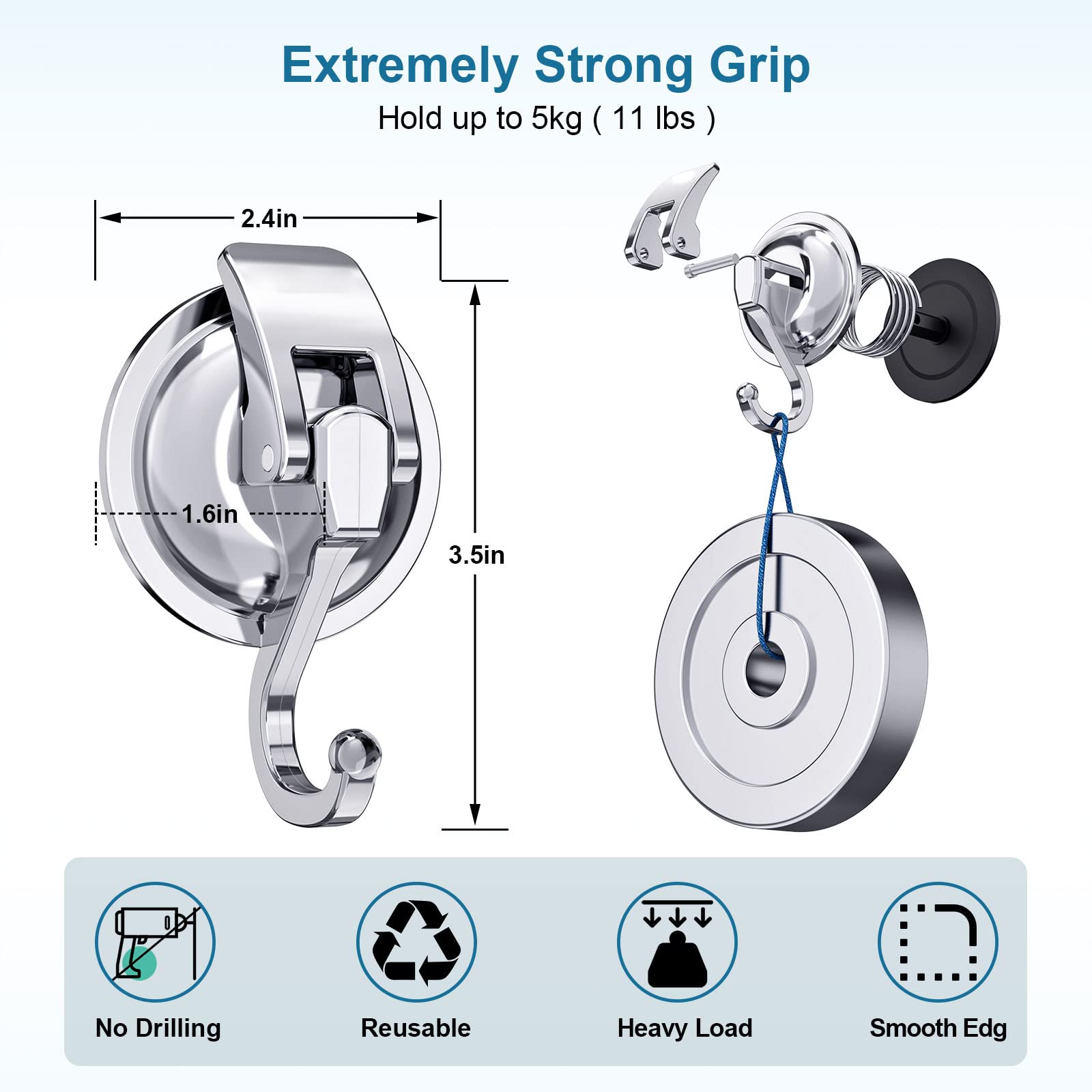 Heavy Duty Vacuum Suction Cups Hooks (4Pack) Specialized for Kitchen&Bathroom&Restroom Organization, by iRomic