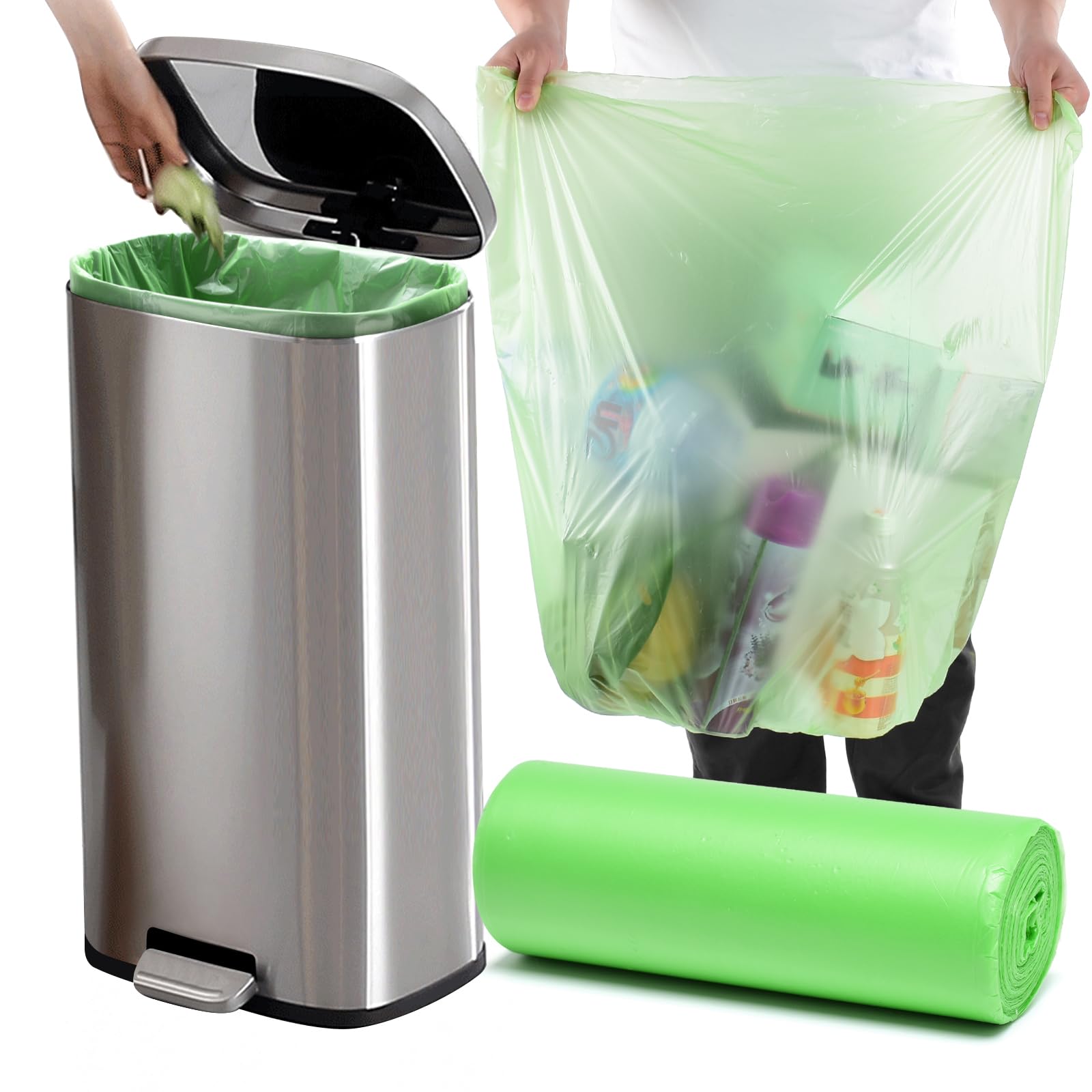Biodegradable Trash Bags, 60 Count, 13 Gallon/50L Extra-Thick Tall Kitchen Garbage Bags, Strong & Unscented Bin Liners for Food Waste, Home, Garden & Office | EnvoWise Compostable Bags