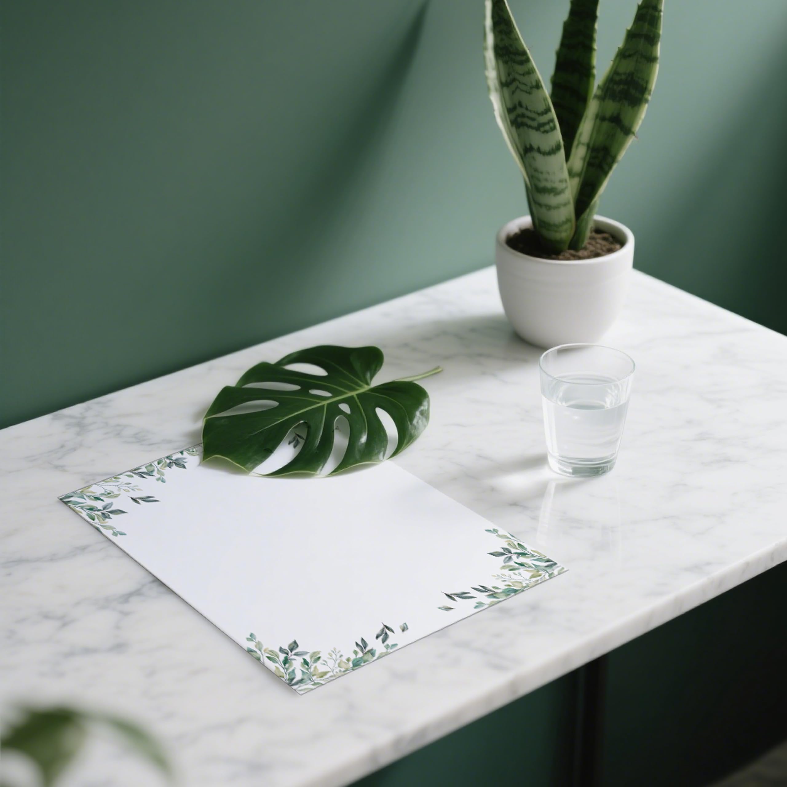 50 Pcs Greenery Letterhead Paper Eucalyptus Leaf Themed Decorative Printer Paper Wedding Botanical Letter Stationery Writing Paper Sheets for School Writing Home Office Supplies (Greenery)
