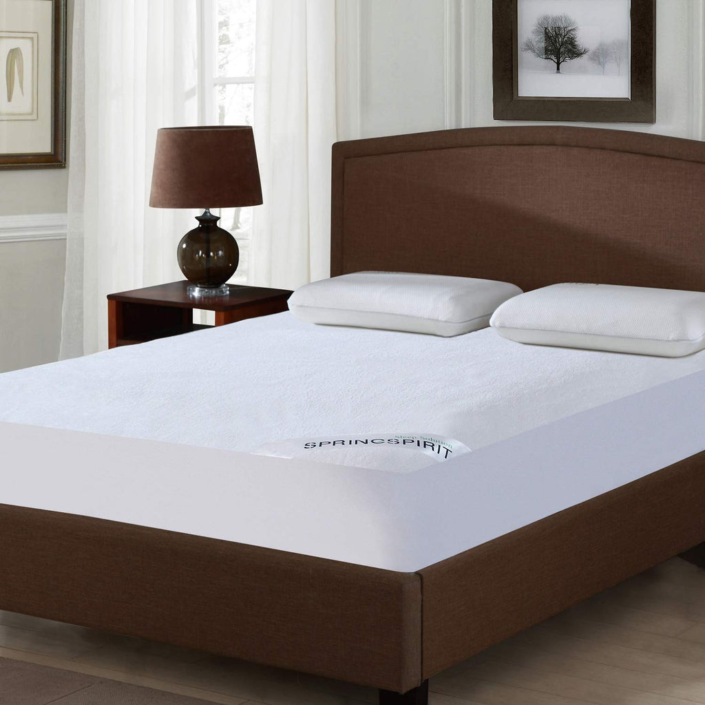 SPRINGSPIRIT 100% Queen Size Mattress Protector Waterproof Hypoallergenic Terry Mattress Cover, Ultra Soft and Breathable Queen Mattress Protector Noiseless, 18'' Depth Pocket (60 x 80inch)