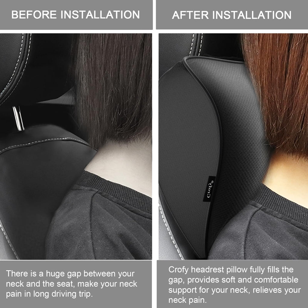 Crofy 2 Pack Car Neck Pillow, Softness Car Headrest Pillow for Driving with Adjustable Strap, 100% Memory Foam and Breathable Removable Cover, Comfortable Ergonomic Design