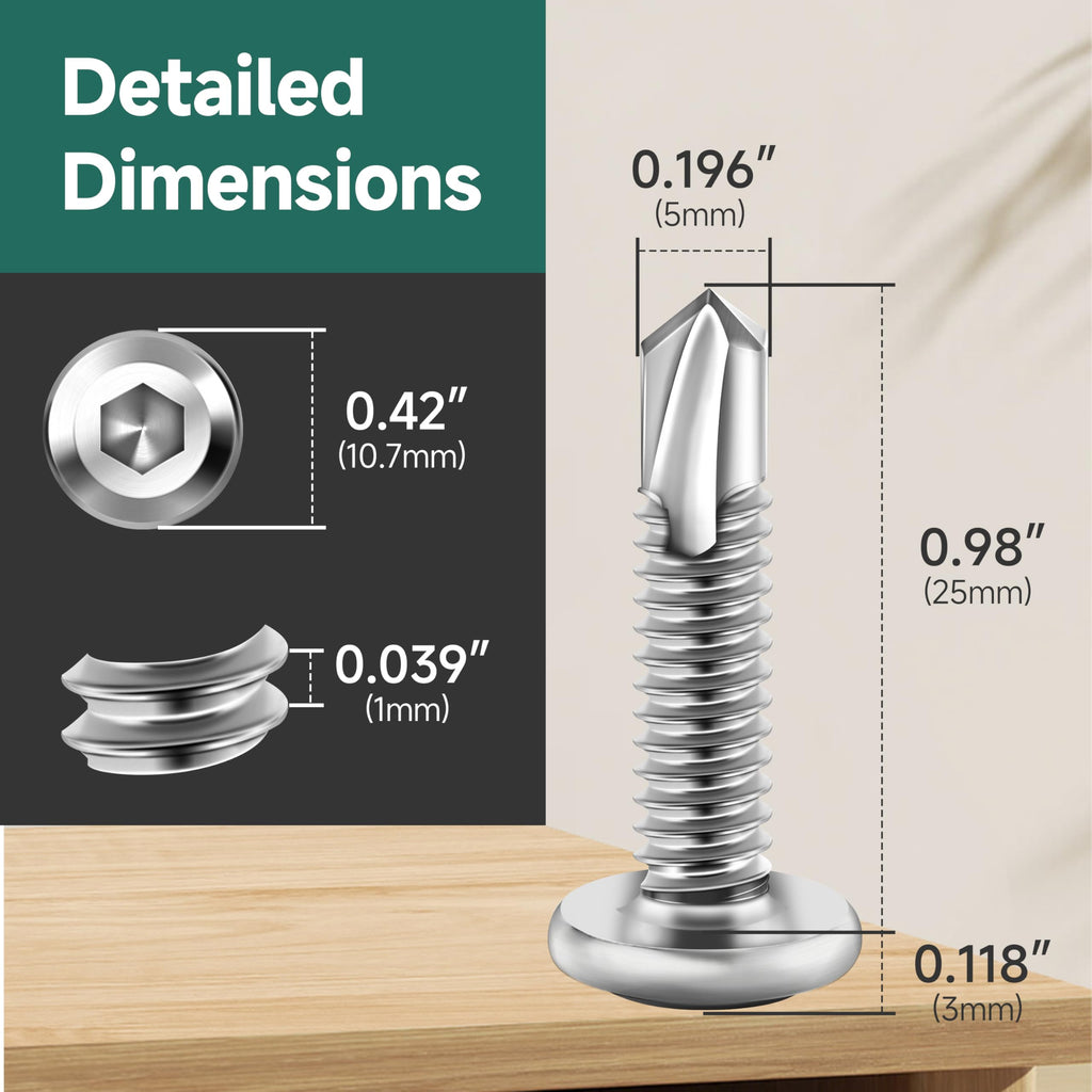 EASTPUK 100Pcs 10 x 1 Sheet Metal Screws, Stainless Steel Flat Head Socket Cap Self Drilling Screw, Allen Socket Drive, Self Tapping Screws with Drill Bit