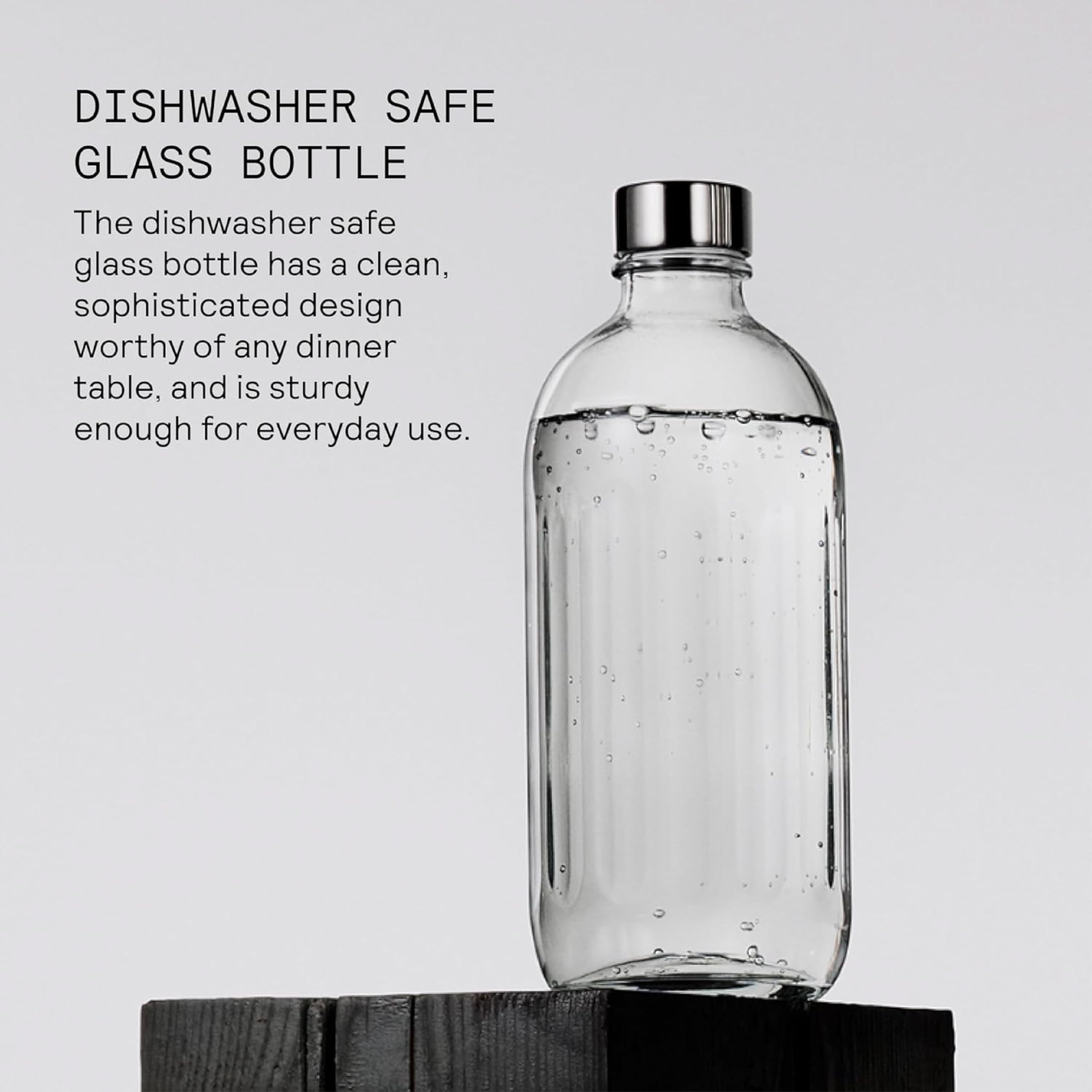 aarke Glass Bottle, Exclusively Compatible with Carbonator Pro Sparkling Water Machine, Stainless Steel Cap, Dishwasher Safe, 800 ml