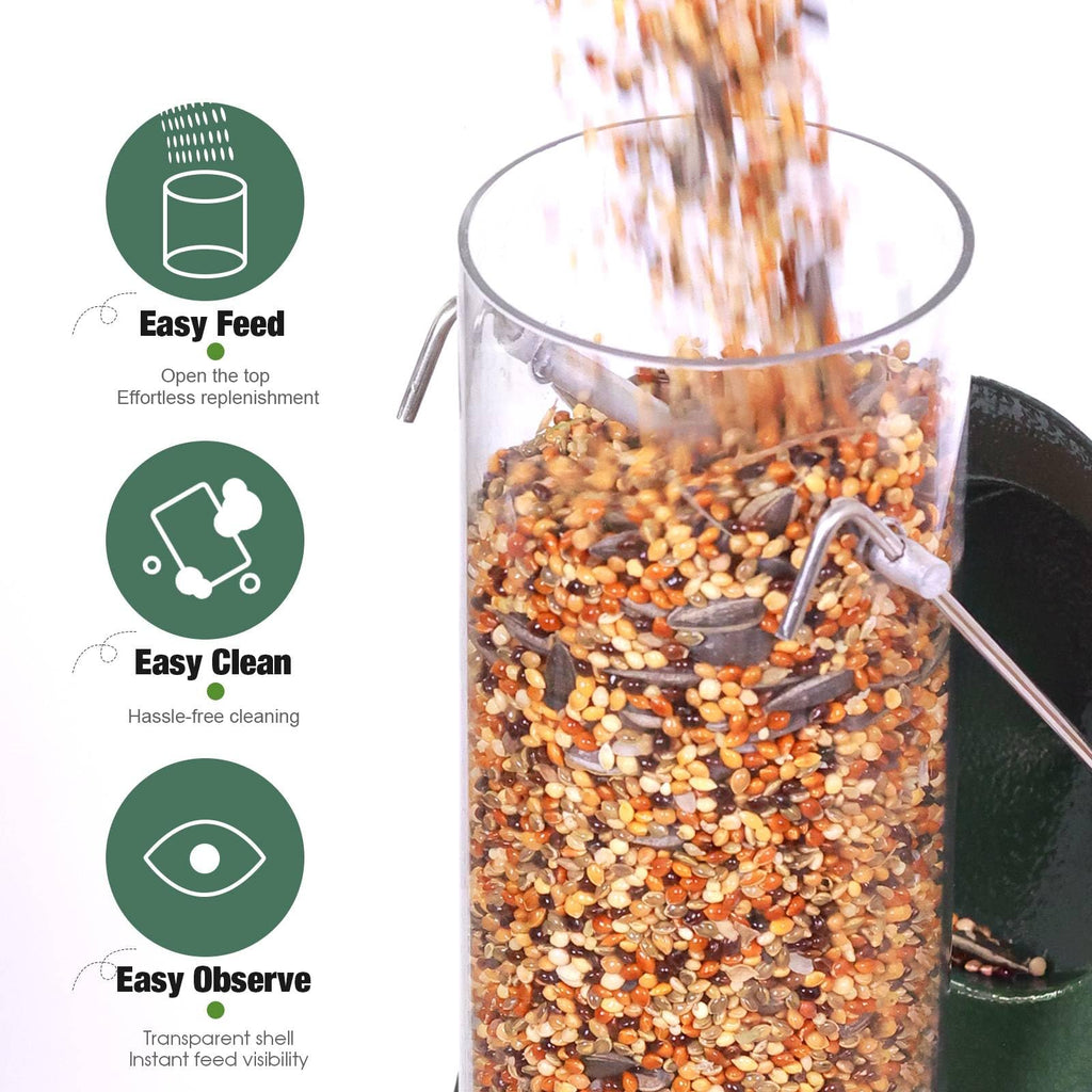 ERYTLLY Metal Bird Feeders 6 Port Tube Bird Feeder for Wild Birds, 1.4mm Extra Thick Solid Tube Transparent with Steel Hanger Bird Feeders Squirrel Proof for Outside Green