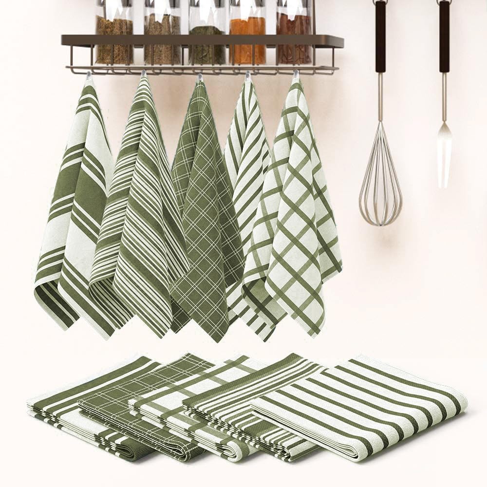 Trade Fountain Kitchen Towels - Pack of 5 Dish Towels for Kitchen Accessories - 19 x 27 INCHES Extra Large Highly Absorbent Dish Cloth - Reusable Hand Towels - 100% Pure Cotton Fabric (Olive)