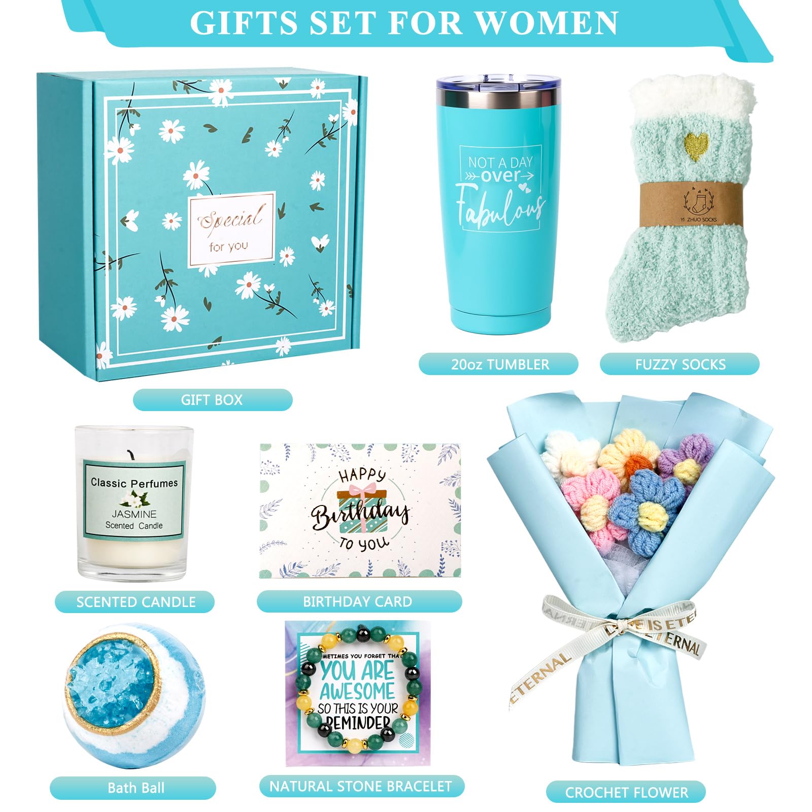 Birthday Gifts for Women, Funny Unique Spa Birthday Gifts Basket Ideas for Her, Best Friend,Coworker, Sister, Mom, Aunt, Grandma, Daughter, Wife, Teacher, Girlfriend, Bestie, BFF (Blue)