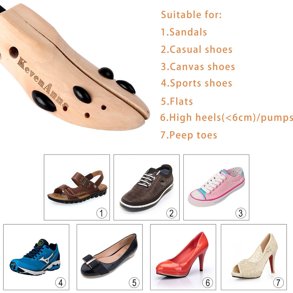 KevenAnna Pair of Premium Professional 4-way Wooden Shoe Trees, Wooden Shoe Stretcher for Men or Women (Medium)