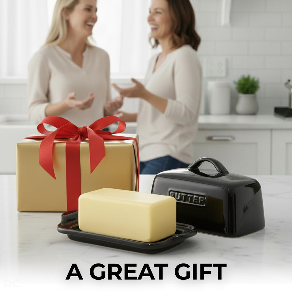 Zulay Kitchen Butter Dish with Lid – Large 1 lb Canadian Size, Black Porcelain Butter Tray & Butter Container for Countertop or Refrigerator - Black