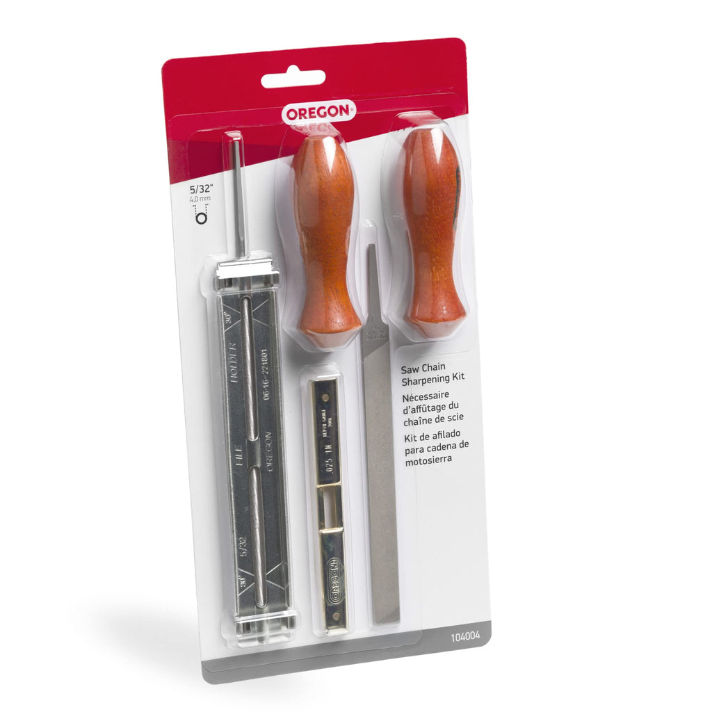 Oregon 5/32 in. Saw Chain Sharpening Kit with File Guide, 2 Wooden Handles, Round File and Flat File, .025 in. D Gauge Tool