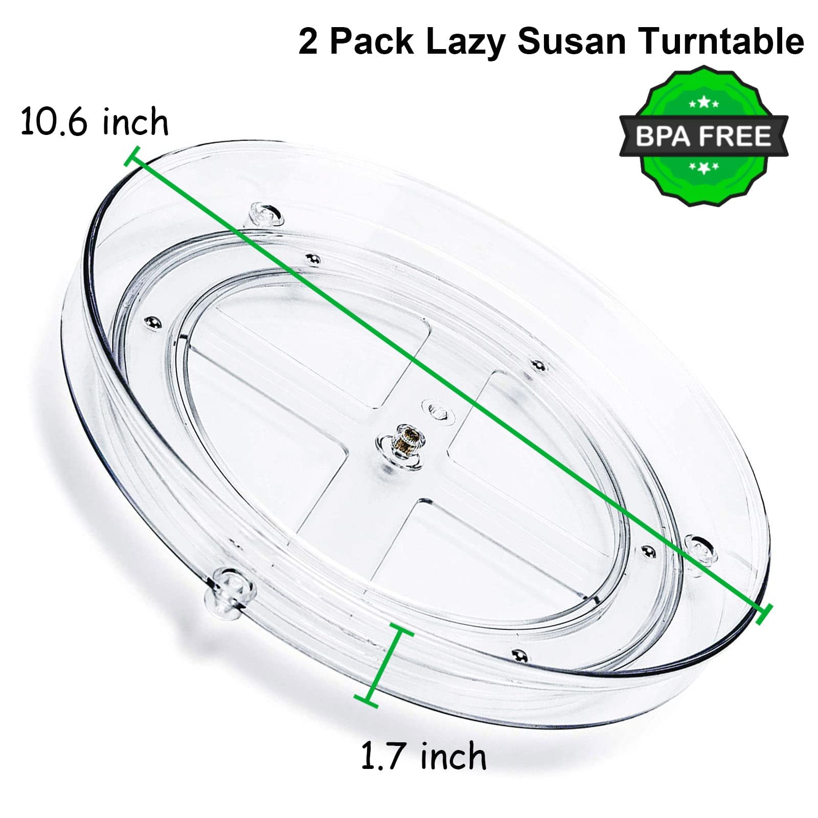 2 Pack Lazy Susan Turntable Cabinet Organizer, 10.6" Clear Plastic Lazy Susan Organizer for Countertop,Table, Fridge Pantry Organizers and Storage