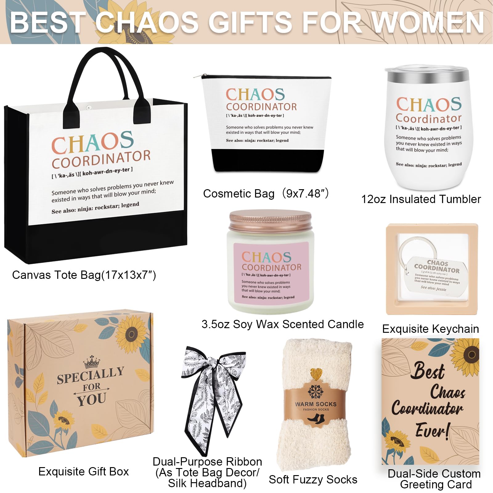Thank You Gifts for Women, Chaos Coordinator Gift Basket with Canvas Tote Bag for Coworker Manager Boss Lady Nurse Employee Teacher, Administrative Professional Day Gifts, Birthday & Christmas