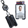 LIUGX Retractable Badge Holders, Heavy Duty Carabiner Keychain,Durable ID Card Holder (Holds 4 Cards), Carbon Fiber-Texture, with 31.5”Badge Reel Key Chain, 10,000+ Rebound, Silver-Black