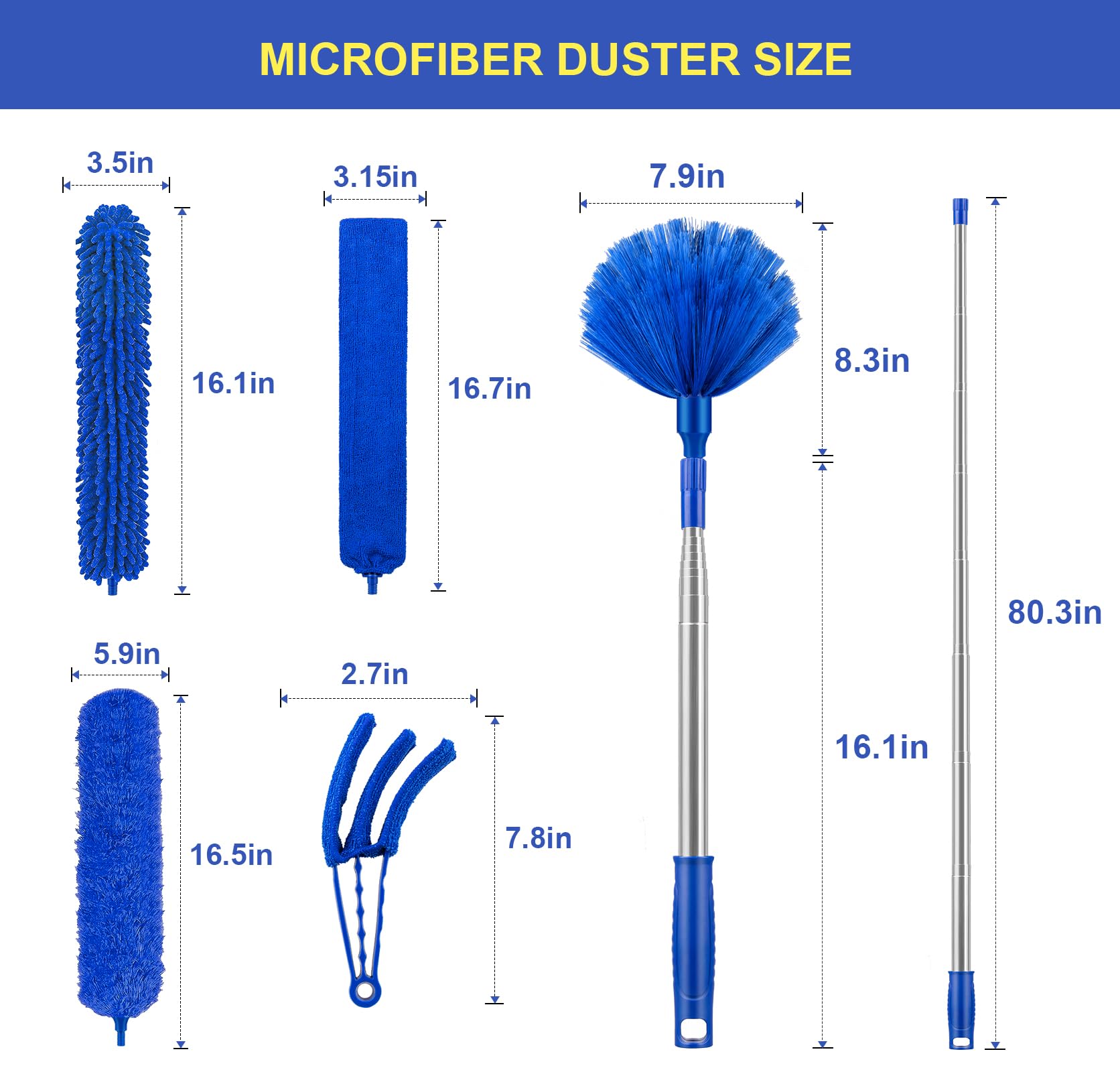 Dusters for Cleaning, Newliton Duster with Extension Pole Microfiber Ceiling Fan Cobweb Duster, Long Duster for High Ceilings Wall Refrigerator Appliance Baseboard Home Furniture Blinds