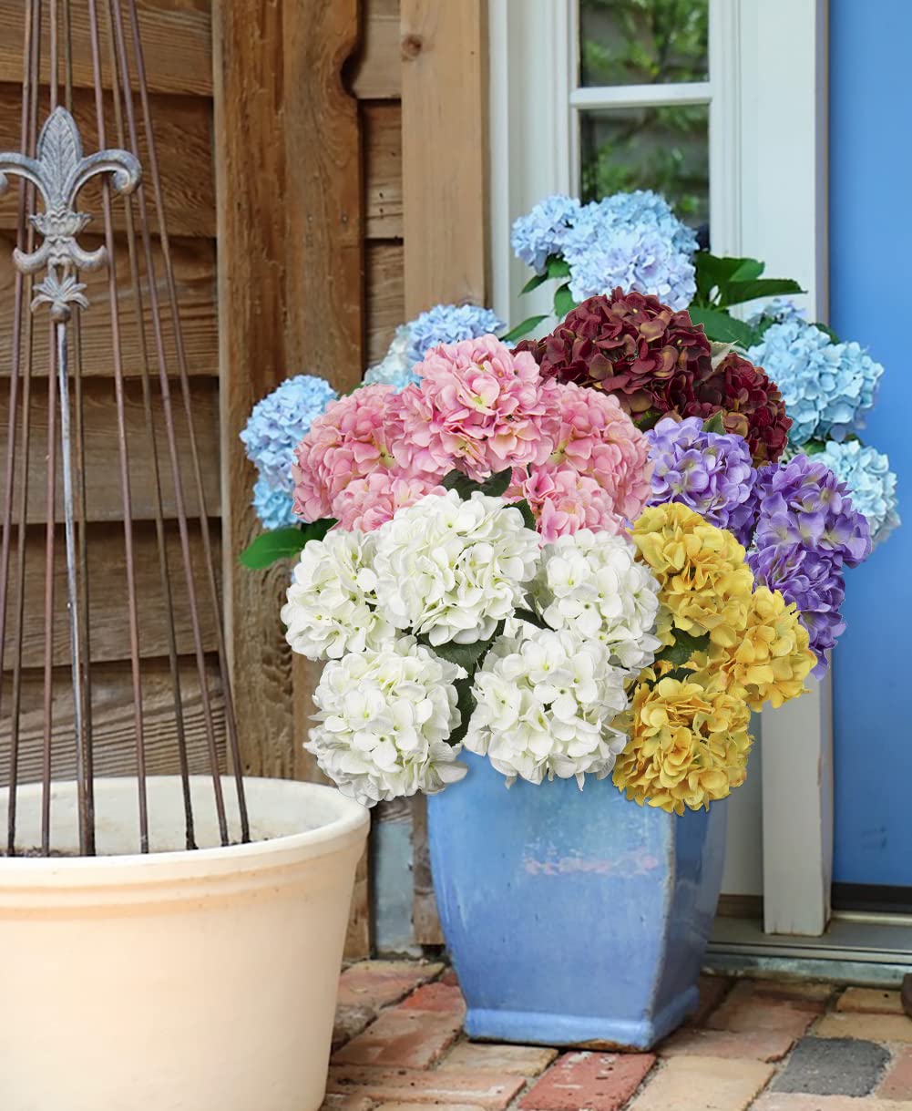 White Hydrangea Artificial Flowers Large Artificial Hydrangeas Silk Flower for Home Decor Indoor Wedding Flower Bouquets Faux Flowers Kitchen Centerpiece Table Decorations