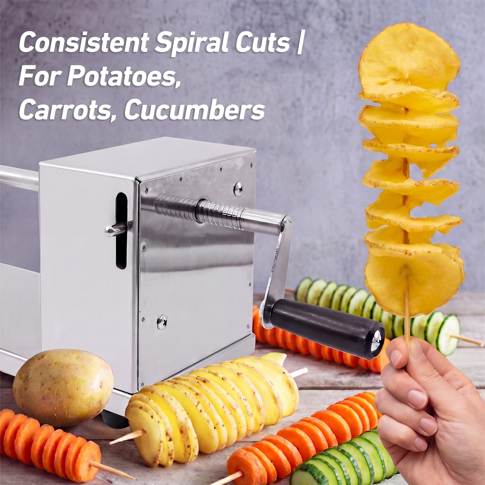 RioRand Manual Stainless Steel Twisted Potato Slicer Spiral Vegetable Cutter French Fry