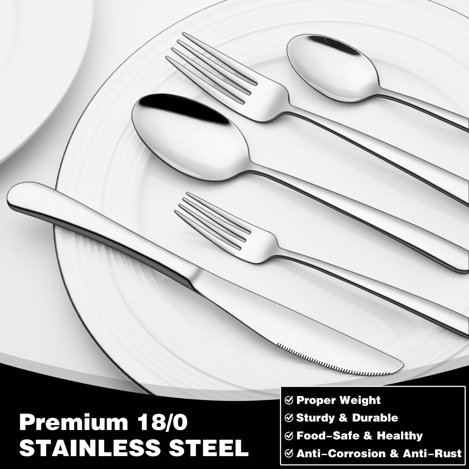 40-Piece Silverware Set, Heavy Duty Stainless Steel Flatware Set for 8, Food-Grade Tableware Cutlery Set, Utensil Sets for Home Restaurant, Mirror Finish, Dishwasher Safe