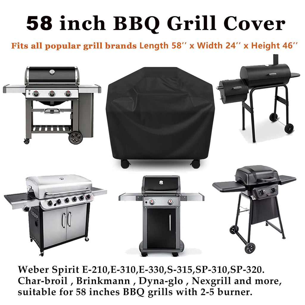 Grill Cover, BBQ Cover 58 inch,Waterproof BBQ Grill Cover,UV Resistant Gas Grill Cover,Durable and Convenient,Rip Resistant,Black Barbecue Grill Covers,Fits Grills of Weber,Brinkmann,Char-Broil etc (58 Inch)