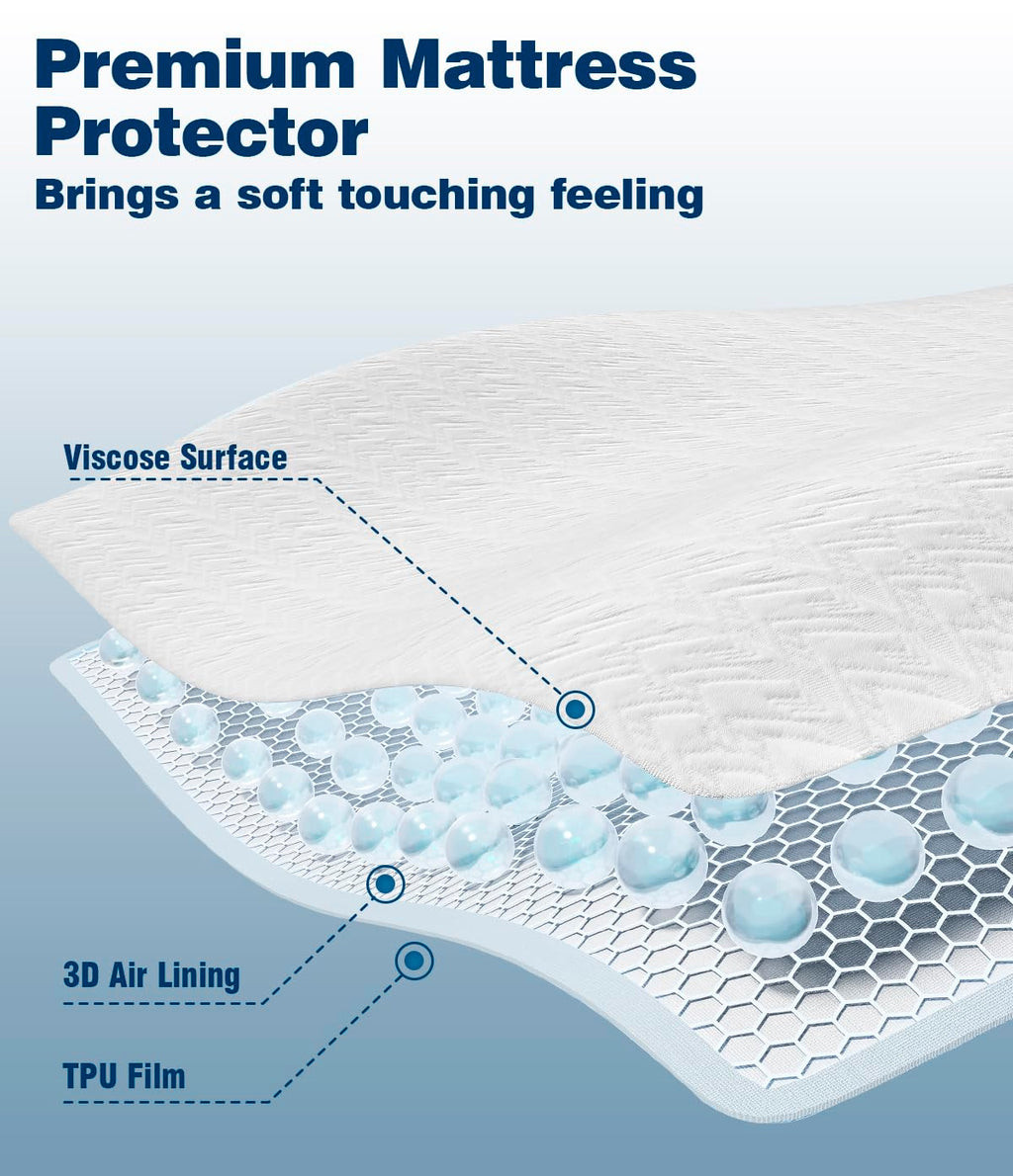 Waterproof Mattress Protector King Size, Soft Breathable Mattress Pad with Deep Pocket 8"-21", Noiseless 3D Air Fabric Cooling Mattress Cover for Bed, Machine Washable, White