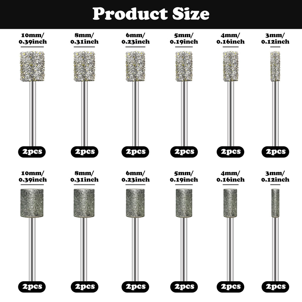24pcs Diamond Drill Grinding Bit Compatible with Dremel Diamond File Sanding Set Stone Carving Rotary Tools Polishing Kits Glass Drill Bit 1/8" Shank Accessories for Wood Glass Ceramics Carving