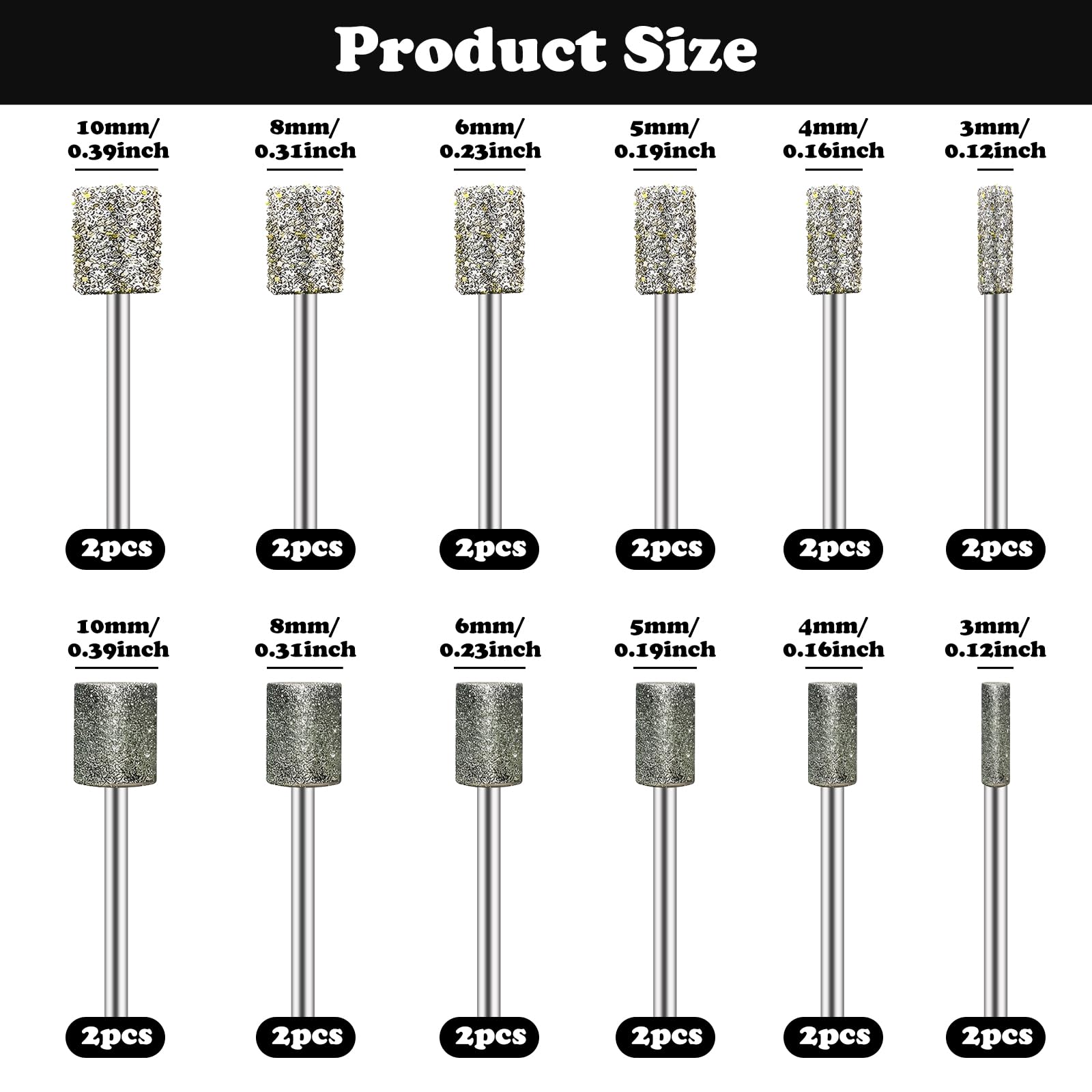 24pcs Diamond Drill Grinding Bit Compatible with Dremel Diamond File Sanding Set Stone Carving Rotary Tools Polishing Kits Glass Drill Bit 1/8" Shank Accessories for Wood Glass Ceramics Carving