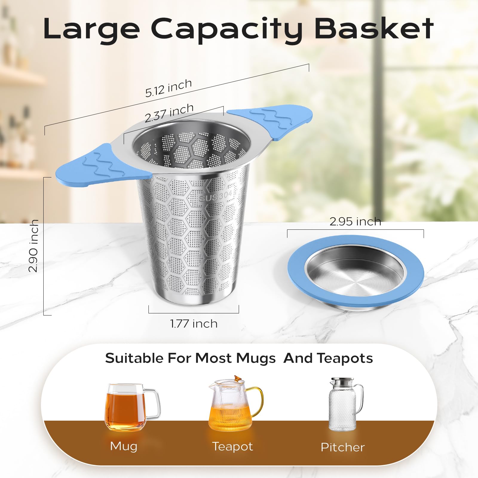 CTIANWXY Tea Infuser for Loose Leaf Tea,18/8 Stainless Steel Tea Infuser with Heat Proof Silicone Handles,Extra Fine Mesh Tea Strainers Filter Fine Tea Leaves Effectively,Fits TeaPots/Mugs-4Pack
