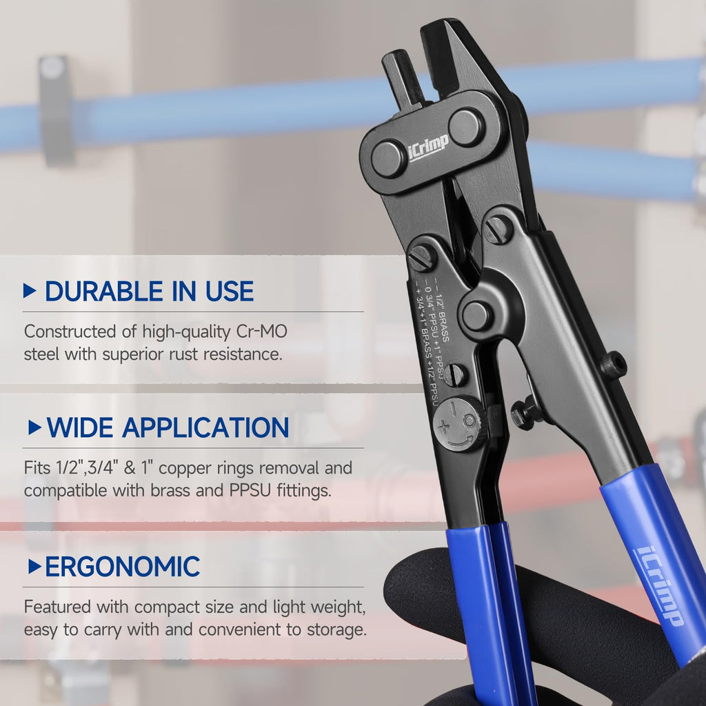 iCrimp PEX Ring Cutter Removal Tool for 1/2" 3/4",1" Copper Ring Decrimping Tool