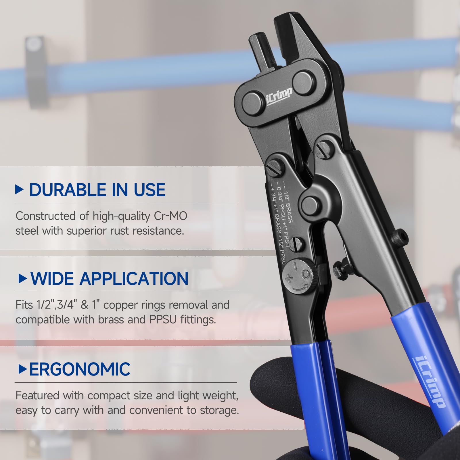 iCrimp PEX Ring Cutter Removal Tool for 1/2" 3/4",1" Copper Ring Decrimping Tool
