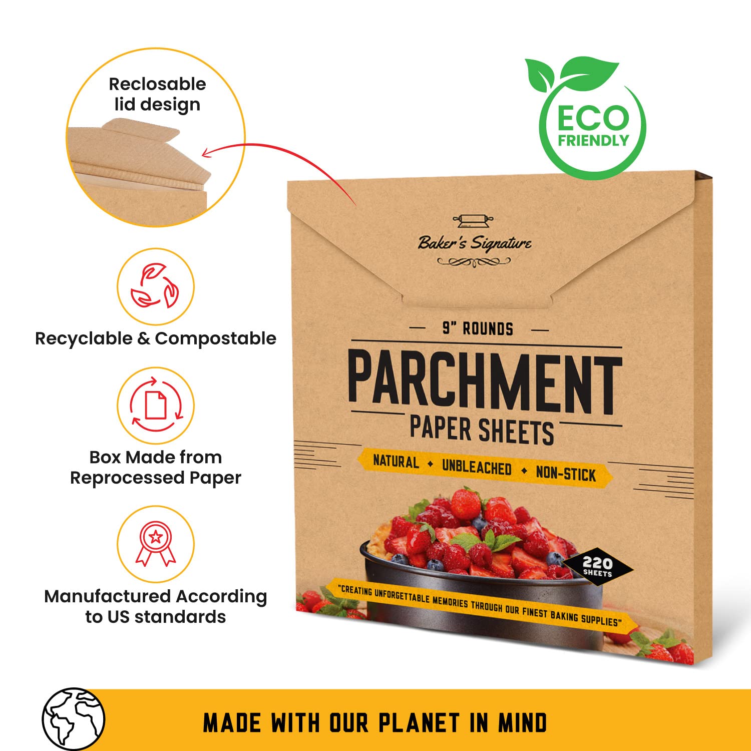 [220 Liners] Heavy Duty 9 Inch Parchment Rounds Paper Baking Sheets | Precut Silicone Coated & Unbleached – Will Not Curl or Burn – Non-Toxic & Comes in Convenient Packaging