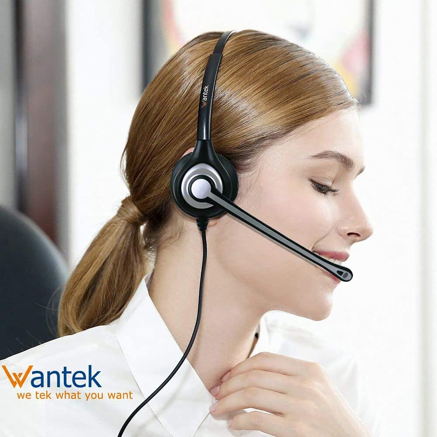 Wantek Corded Telephone Headset - Landline Phone Headset with Noise Cancelling Microphone, for ShoreTel Plantronics Polycom Toshiba NEC Dterm Nortel Norstar Meridian Siemens ROLM Packet8 Deskphones