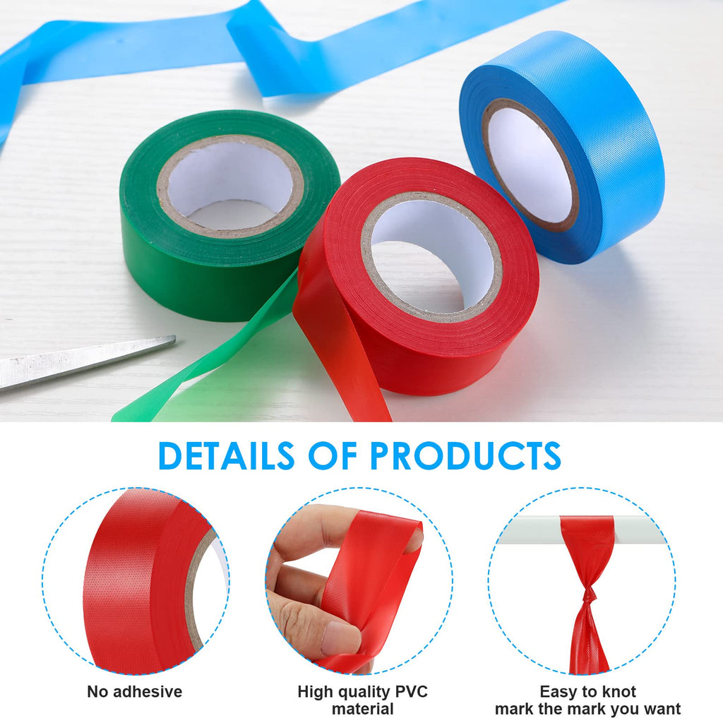 6 Pack Flagging Tape,Non-Adhesive Marking Tape Surveyors Tape Neon Non-Adhesive Tape Survey for Boundaries and Hazardous Areas,Trail Marking (6 Colors)