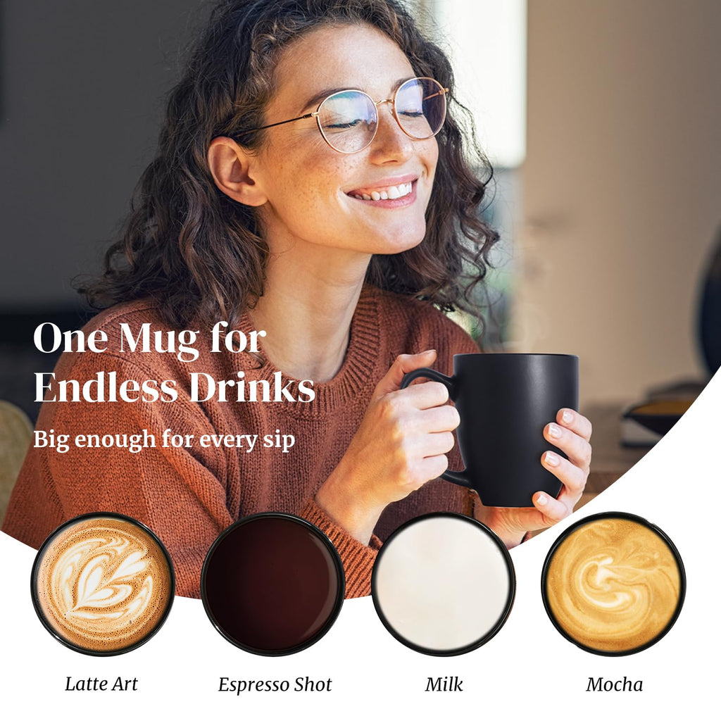 DOWAN Coffee Mug Set, 16 OZ Coffee Mug Set of 6, Coffee Mugs with Large Handles for Men, Women, Ceramic Mug for Coffee Tea Cocoa, Easy to Clean & Hold, for Morning Coffee, Birthday, Party