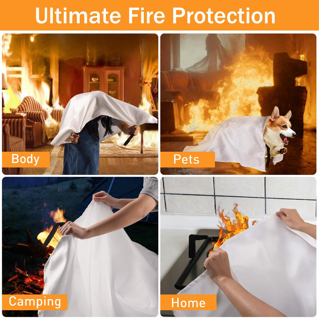 Fire Blanket for Home Kitchen Emergency - Mondoshop Fire Suppression Blanket Fireproof Blanket Fire Retardant Blankets for Car, Fireplace, Camping, Picnic, Grill (4)