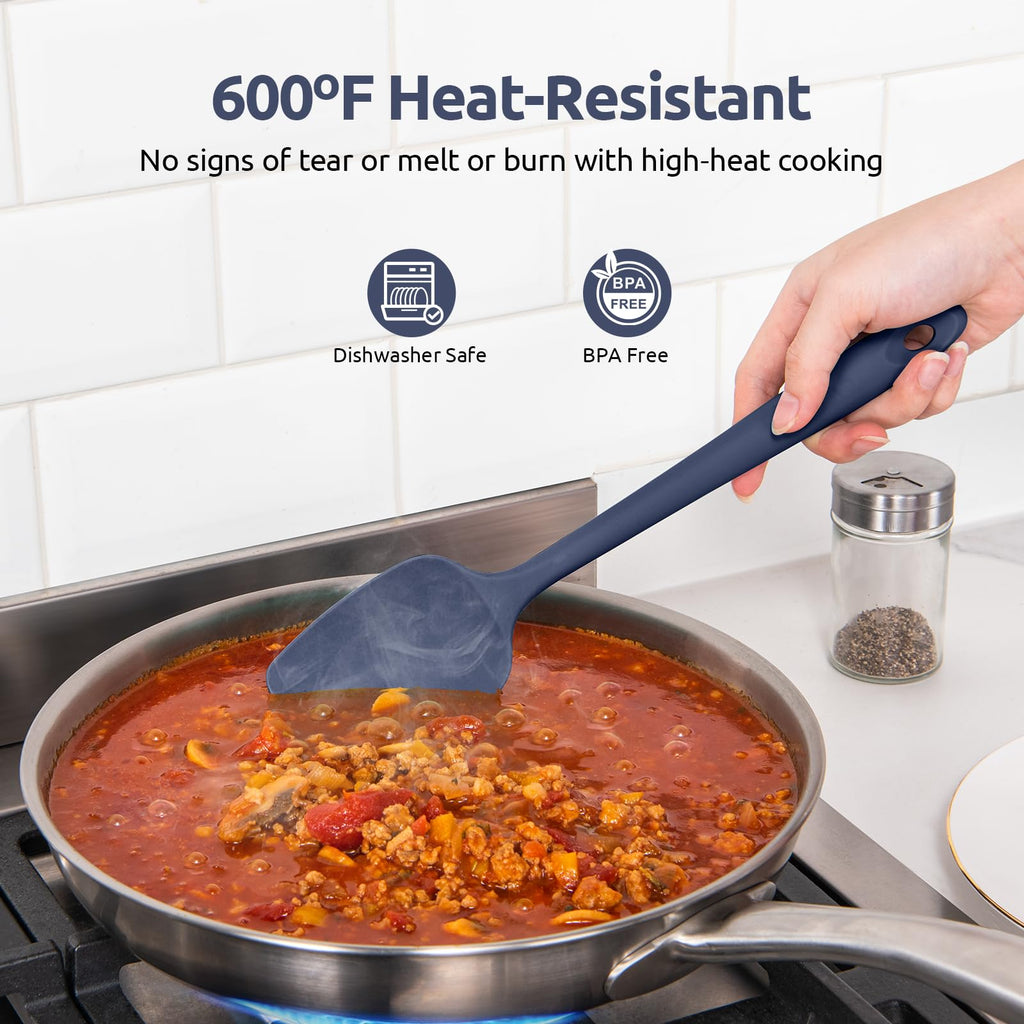 Heat Resistant Silicone Spatula Set: U-Taste 600ºF High Temp Seamless BPA-Free Food Grade Flexible Rubber Silicon Kitchen Cooking Mixing Baking Scraper for Nonstick Cookware Set of 4 (Midnight Blue)